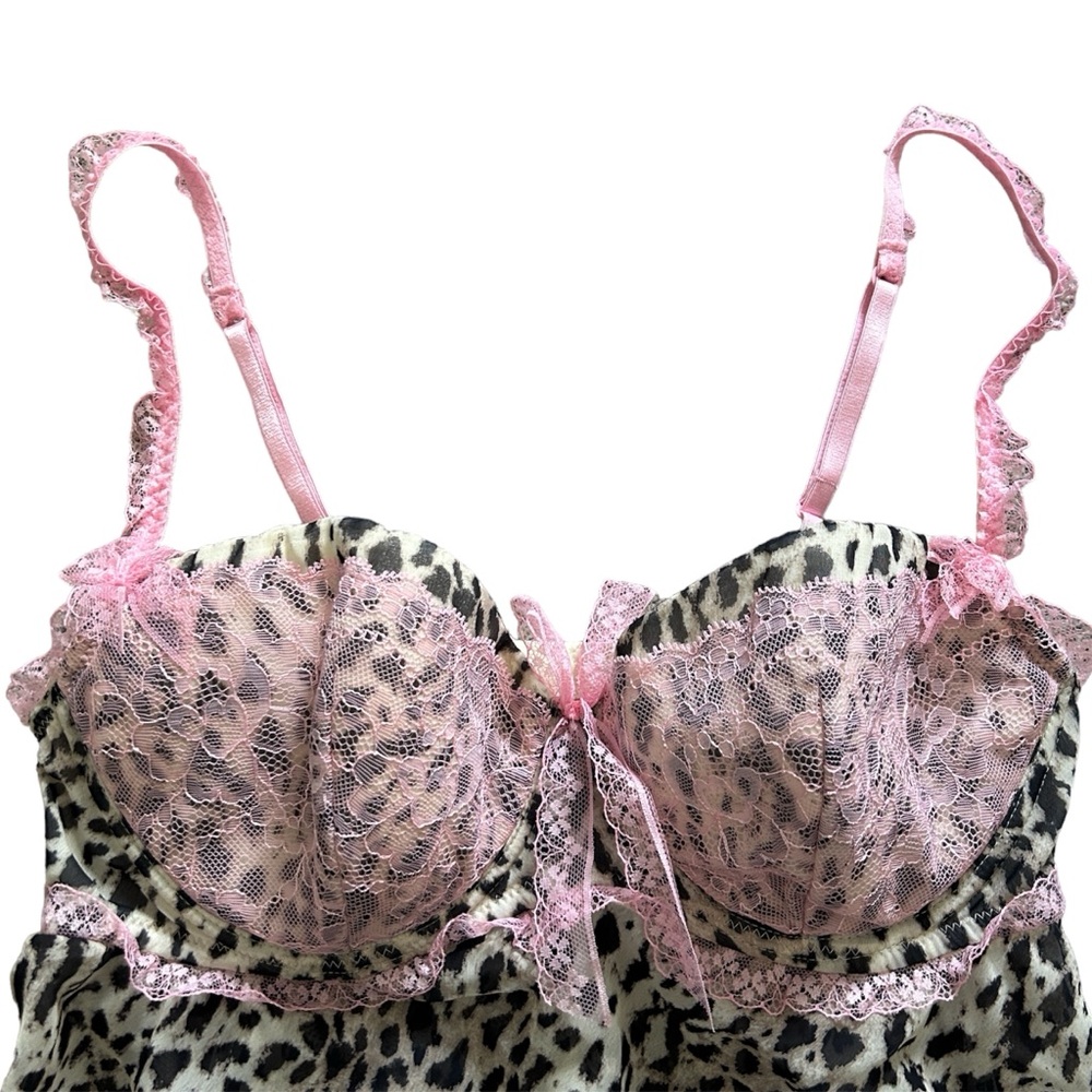 Y2K or Gyaru La Senza Cheetah Print and Pink Lace Trim Mesh Slip Mini Dress - Picture 5 of 8